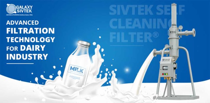 Self-cleaning filter for dairy industry